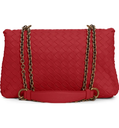 Shop Bottega Veneta Baby Olimpia Leather Shoulder Bag - Red In Baccara Rose/ Baccara Rose