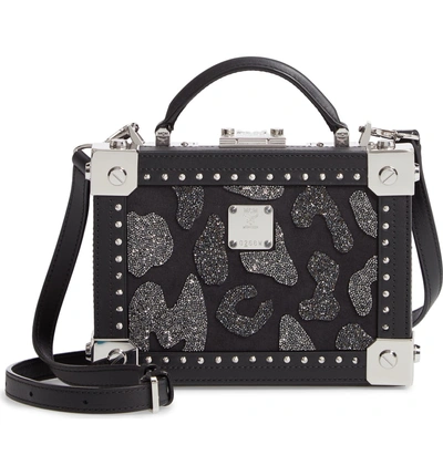 Shop Mcm Berlin Leopard Spot Crystal Leather Crossbody Bag - Black