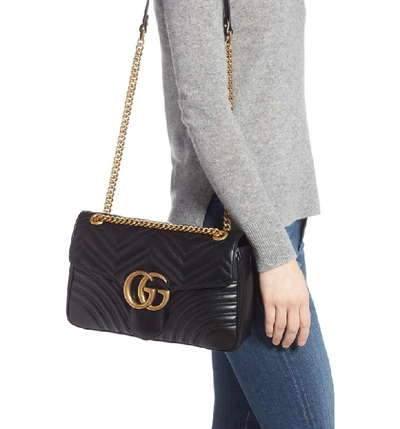Shop Gucci Medium Gg Matelasse Leather Shoulder Bag In Nero/ Nero