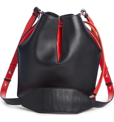 Shop Alexander Mcqueen Bicolor Leather Bucket Bag In Black/ Lust Red
