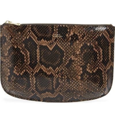 Shop A.p.c. Sarah Snake Embossed Leather Clutch - Brown In Marron Fonc