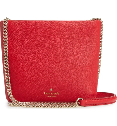 Shop Kate Spade Hayes Street - Ellery Imitation Pearl Studded Leather Crossbody Bag - Red In Royal Red