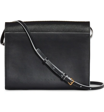 Shop Marni Law Leather Pochette Crossbody Bag - Black In Black/ Black