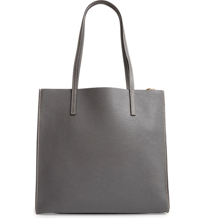 Shop Marc Jacobs The Grind Leather Tote - Grey In Forged Iron