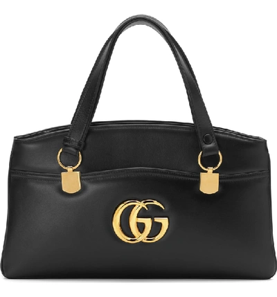 Shop Gucci Large Gg Leather Top Handle Bag In Nero