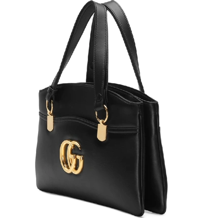 Shop Gucci Large Gg Leather Top Handle Bag In Nero