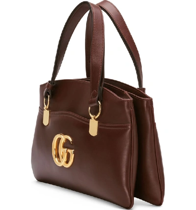 Shop Gucci Large Gg Leather Top Handle Bag In Vintage Bordeaux