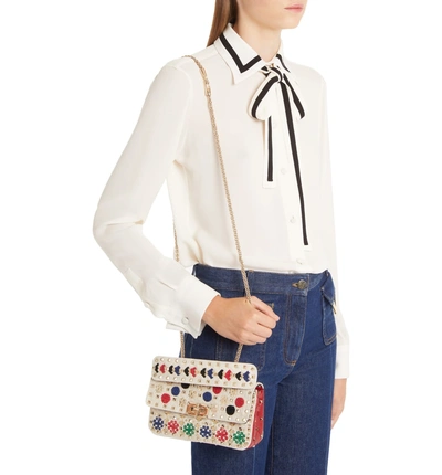Shop Valentino Small Spike. It Shoulder Bag - White In Naturale/ Rosso V