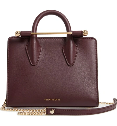 Shop Strathberry Nano Leather Tote In Burgundy