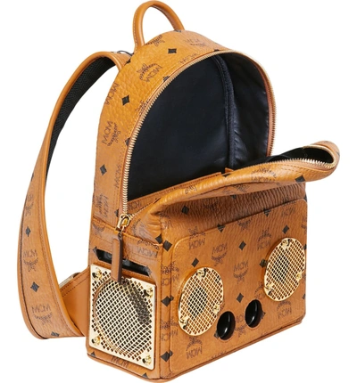 Shop Mcm X Wizpak Visetos Sound System Backpack - Brown In Cognac