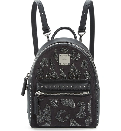 Shop Mcm X Mini Stark Crystal Glitter Coated Canvas Backpack - Black