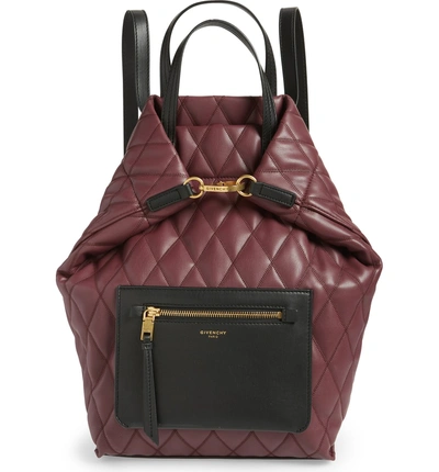 Shop Givenchy Duo Quilted Faux Leather Backpack - Burgundy In Aubergine