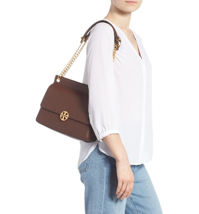 Shop Tory Burch Chelsea Flap Leather Shoulder Bag - Brown In Buffalo