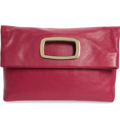 Shop Vince Camuto Large Marti Leather Convertible Clutch In Deep Pink