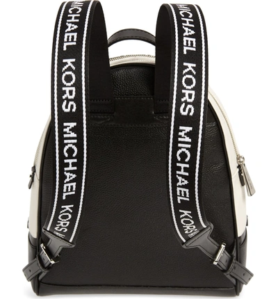 Shop Michael Michael Kors Medium Rhea Leather Backpack - Black In Black/ Optic White