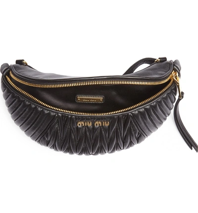 Shop Miu Miu Matelasse Lambskin Leather Belt Bag - Black In Nero