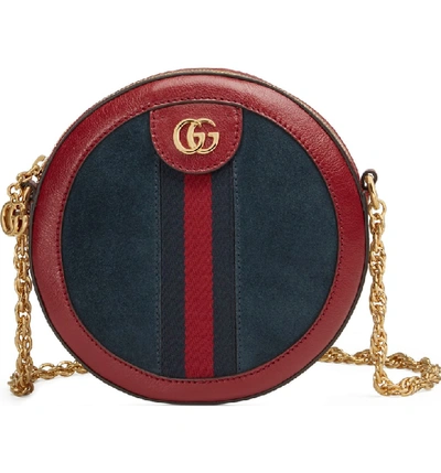 Shop Gucci Ophidia Small Suede & Leather Circle Crossbody Bag In New Blu/ Romantic Cerise