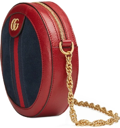 Shop Gucci Ophidia Small Suede & Leather Circle Crossbody Bag In New Blu/ Romantic Cerise