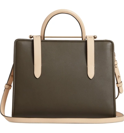 Shop Strathberry Midi Bicolor Leather Tote - Green In Forest/ Sand