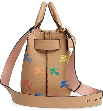 Shop Burberry Baby Belt Bag Rainbow Logo Leather Tote - Beige In Light Camel