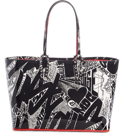 Shop Christian Louboutin Small Cabata Nicograf Patent Leather Tote - Black In Black/ White