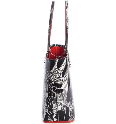 Shop Christian Louboutin Small Cabata Nicograf Patent Leather Tote - Black In Black/ White