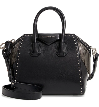 Shop Givenchy Mini Antigona Fringe & Stud Leather Satchel - Black