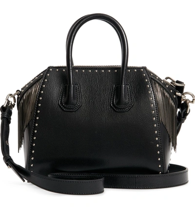 Shop Givenchy Mini Antigona Fringe & Stud Leather Satchel - Black