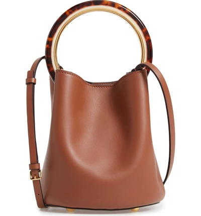 Shop Marni Ring Handle Leather Bucket Bag - Brown In Maroon