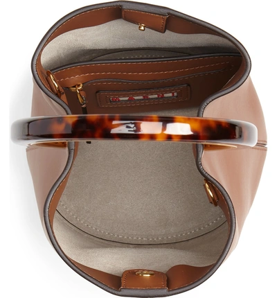 Shop Marni Ring Handle Leather Bucket Bag - Brown In Maroon