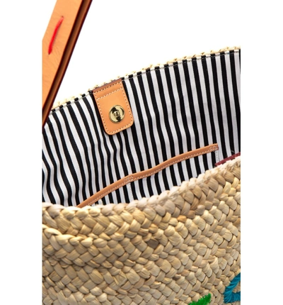 Shop Frances Valentine Straw Shoulder Bag - Brown In Natural/ Multi