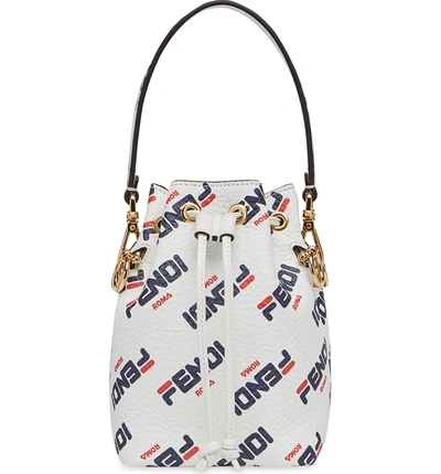 Shop Fendi X Fila Mon Tresor Mania Logo Bucket Bag In Bianco/ Oro Soft