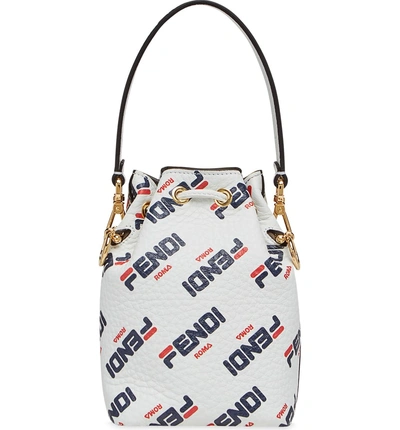 Shop Fendi X Fila Mon Tresor Mania Logo Bucket Bag In Bianco/ Oro Soft