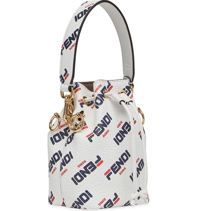 Shop Fendi X Fila Mon Tresor Mania Logo Bucket Bag In Bianco/ Oro Soft