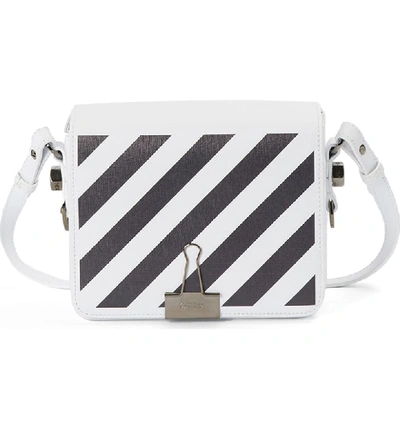 Shop Off-white Diagonal Stripe Mini Flap Bag In White Black
