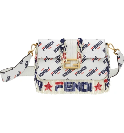 Shop Fendi X Fila Mania Logo Print Baguette - White In Bianco/ Oro Vibrant