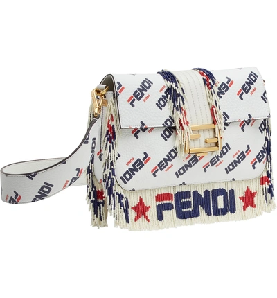 Shop Fendi X Fila Mania Logo Print Baguette - White In Bianco/ Oro Vibrant