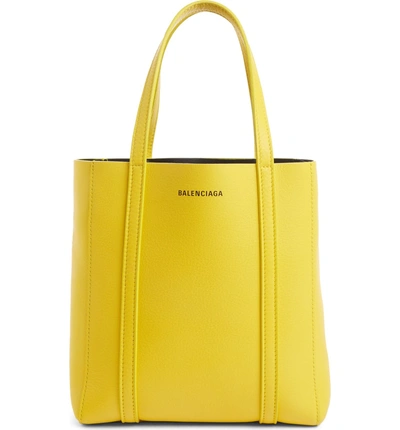 Shop Balenciaga Extra Small Everyday Logo Calfskin Tote - Yellow In Jaune Soleil/ Noir
