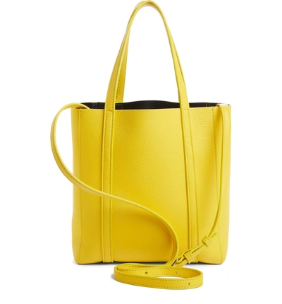 Shop Balenciaga Extra Small Everyday Logo Calfskin Tote - Yellow In Jaune Soleil/ Noir