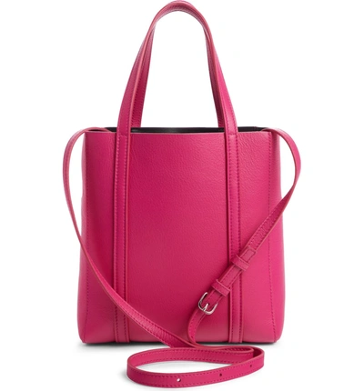 Shop Balenciaga Extra Small Everyday Logo Calfskin Tote - Pink In Rose Magenta/ Noir