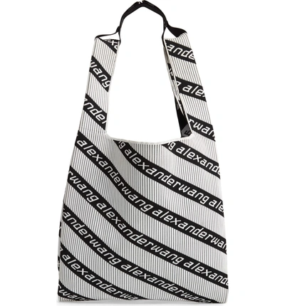 Shop Alexander Wang Logo Knit Jacquard Shopper In Black/ White