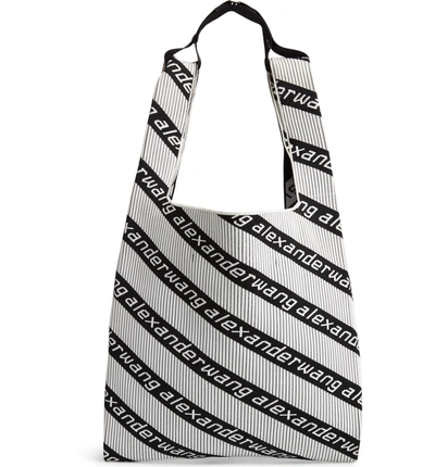 Shop Alexander Wang Logo Knit Jacquard Shopper In Black/ White