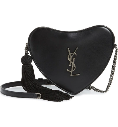 Shop Saint Laurent Sac Coeur Leather Crossbody Bag In Noir/ Noir