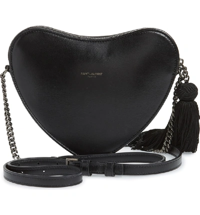 Shop Saint Laurent Sac Coeur Leather Crossbody Bag In Noir/ Noir