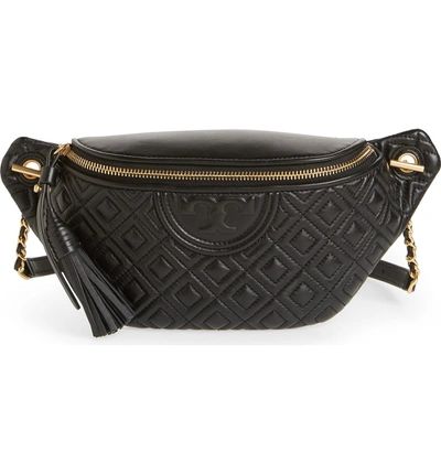 Tory Burch Fleming Quilted Leather Belt Bag In Black/gold | ModeSens