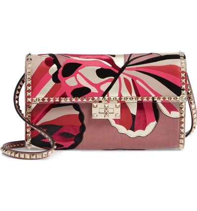 Shop Valentino Patchwork Butterfly Leather & Textile Shoulder Bag - Pink In Lip
