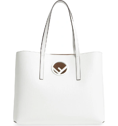 Shop Fendi Logo Leather Shopper - White