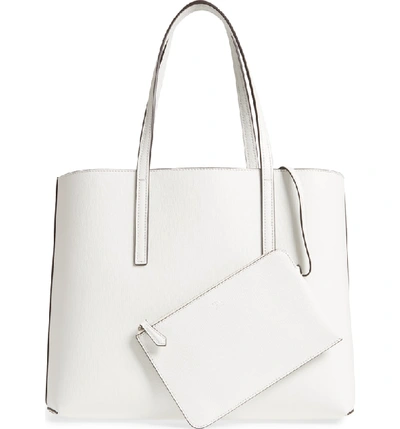 Shop Fendi Logo Leather Shopper - White