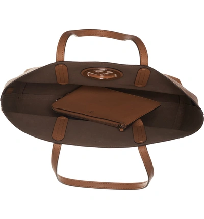 Shop Fendi Logo Leather Shopper - Brown In Miele Scuro/ Taupe