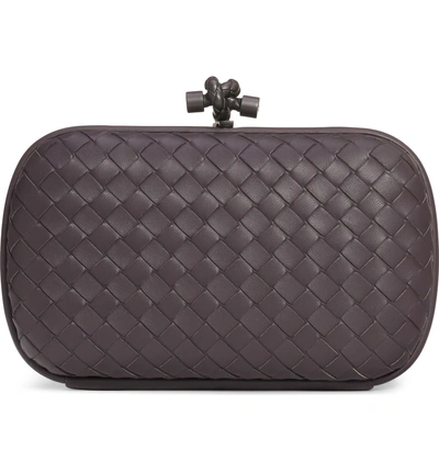 Shop Bottega Veneta Intrecciato Leather Knot Clutch In Quetsche/ Brunito